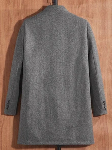 Manfinity Hombres 1 pieza Abrigo con bolsillos oblicuos con botón - Gris Oscuro - Ver 2