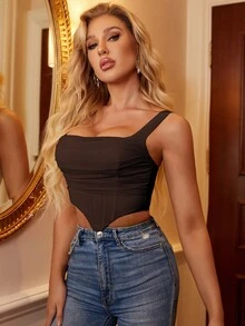 PARTHEA Hanky Hem Zipper Back Mesh Cami Top - Chocolate Brown - View 4