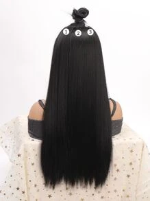 3pcs Long Straight Synthetic Hairpiece - Black - View 4