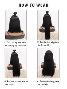 3pcs Long Straight Synthetic Hairpiece - Black - View 5