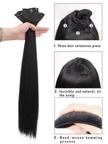 3pcs Long Straight Synthetic Hairpiece - Black - View 6