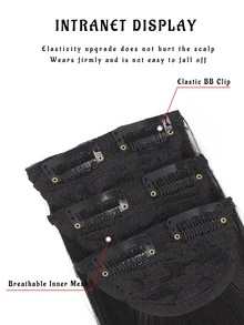 3pcs Long Straight Synthetic Hairpiece - Black - View 7