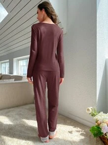 Bộ PJ ren tương phản / Bộ Pyjama - Màu Tím - Xem 2