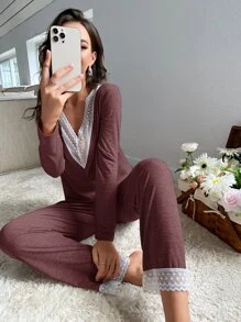 Bộ PJ ren tương phản / Bộ Pyjama - Màu Tím - Xem 4