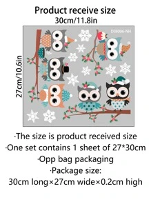 1個貓頭鷹望月、雪花、聖誕樹枝擺設窗貼紙 - 彩色 - 查看 3