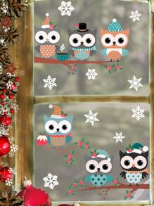 1個貓頭鷹望月、雪花、聖誕樹枝擺設窗貼紙 - 彩色 - 查看 5