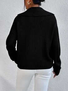 SHEIN Unity Jersey de cuello con solapa de hombros caídos - Negro - Ver 2