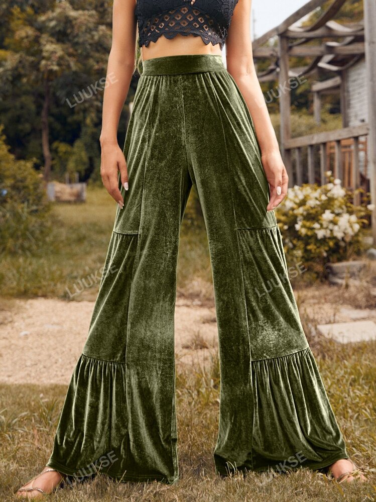 High waisted wide leg velvet pants best sale