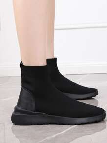Minimalist High Top Slip On Sock Sneakers - Black - View 3