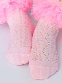 Niñas Calcetines de tripulación ribete con fruncido - Rosa - Ver 2