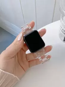 1入組女性時尚純色清晰冰川風格樹脂蘋果手錶帶，蘋果手錶帶，蘋果手錶帶，手錶帶相容蘋果手錶帶，手錶帶相容SE/Ultra/9/8/7/6/5/4/3/2/1，相容於38/40/41/42/44/45/49mm - 無色 - 查看 1