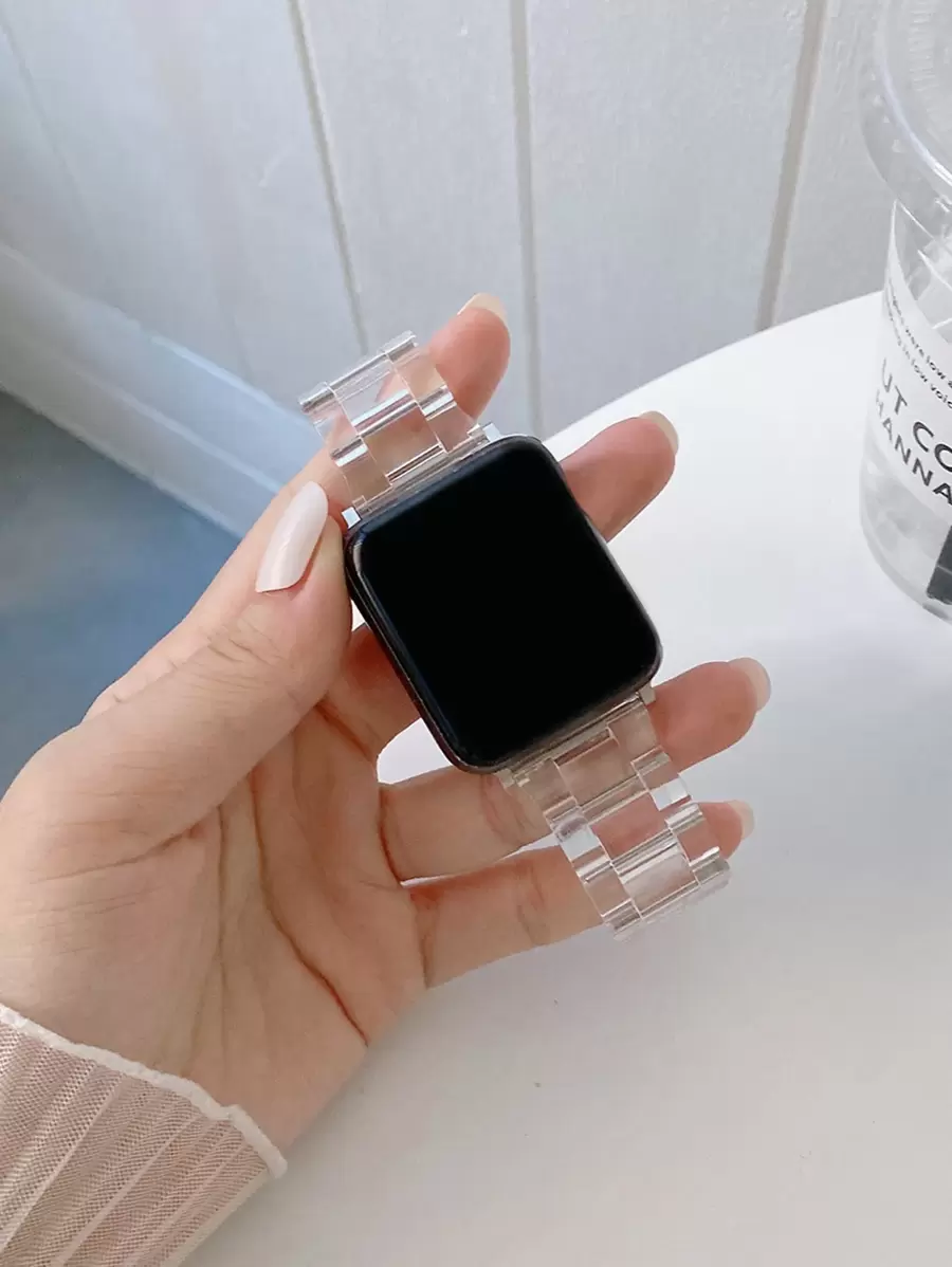 1入組女性時尚純色清晰冰川風格樹脂蘋果手錶帶，蘋果手錶帶，蘋果手錶帶，手錶帶相容蘋果手錶帶，手錶帶相容SE/Ultra/9/8/7/6/5/4/3/2/1，相容於38/40/41/42/44/45/49mm - 無色 - 查看 1