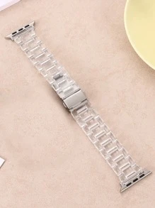 1入組女性時尚純色清晰冰川風格樹脂蘋果手錶帶，蘋果手錶帶，蘋果手錶帶，手錶帶相容蘋果手錶帶，手錶帶相容SE/Ultra/9/8/7/6/5/4/3/2/1，相容於38/40/41/42/44/45/49mm - 無色 - 查看 3