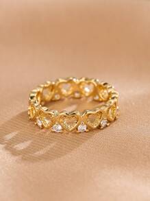 1 件时尚简约全圆锆石戒指，适合女士、日常佩戴和节日礼物 - 金黃色 - 查看 2