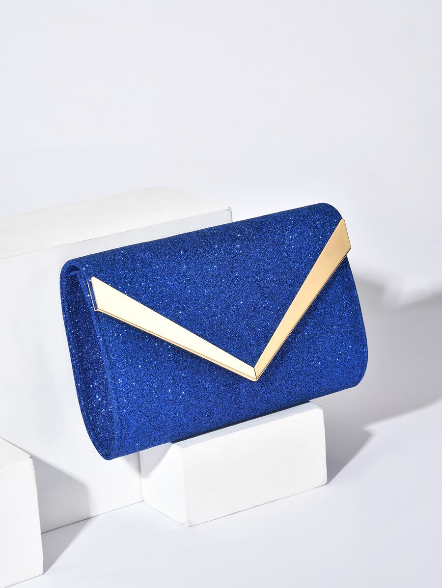 Quyến rũ, thanh lịch, tinh tế, yên tĩnh Sequin sang trọng, sành điệu, sang trọng, Túi buổi tối trang trí bằng kim loại lấp lánh sáng bóng, Ví cô dâu hoàn hảo cho đám cưới, sự kiện vũ hội & tiệc tùng cho cô gái tiệc tùng, phụ nữ - Xanh đậm - Xem 1