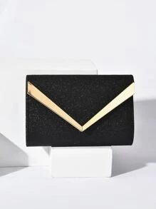 Glitter Metal Decor Evening Bag, Perfect Bride Purse For Wedding, Prom & Party Events - Black - View 4