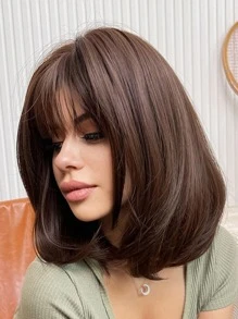 14-Inch Brown Bob Wig: Comfortable And Stylish Synthetic Wig For Women To Achieve A Cute Look Easily,Suitable Head Circumference: 53-58 Centimeters