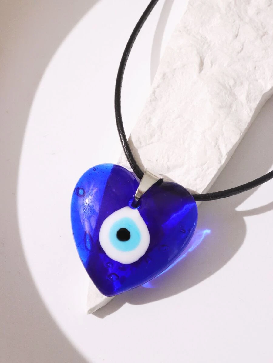 邪惡之眼細節愛心掛飾項鍊 - 彩色 - 查看 1