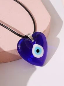 邪惡之眼細節愛心掛飾項鍊 - 彩色 - 查看 4