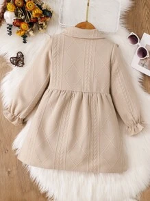SHEIN Young Girl Ruffle Trim Flounce Sleeve Bow Front Shirt Dress - Apricot - View 2