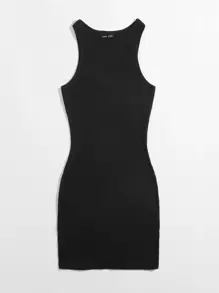 SHEIN Essnce Rib-knit Bodycon Dress - Black - View 5