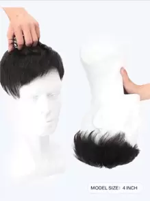 Men Short Straight Synthetic Hair Topper - Black - View 2