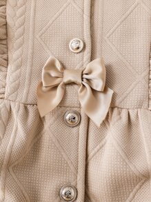 SHEIN Young Girl Ruffle Trim Flounce Sleeve Bow Front Shirt Dress - Apricot - View 6