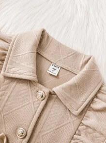 SHEIN Young Girl Ruffle Trim Flounce Sleeve Bow Front Shirt Dress - Apricot - View 7