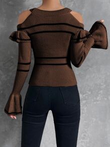 SHEIN Privé Áo len nữ Xù Sọc Giải trí - màu nâu - Xem 2