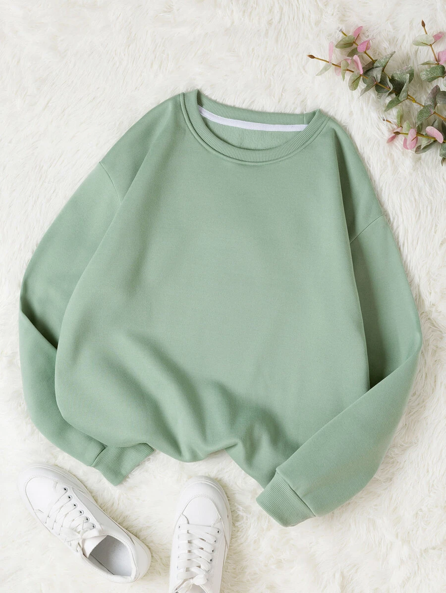 INAWLY Solid Round Neck Thermal Lined Sweatshirt,Long Sleeve Tops Graduation,Back To School Outfits,Graduation,Teacher Outfits For Women,Back To School Pullover Fall Outfit - Mint Green - View 1