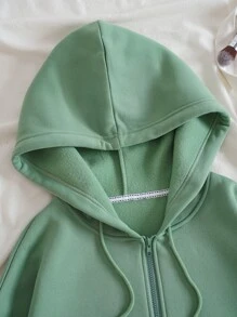SHEIN EZwear Capucha con cremallera con estampado de mariposa y slogan con cordón - verde menta - Ver 5