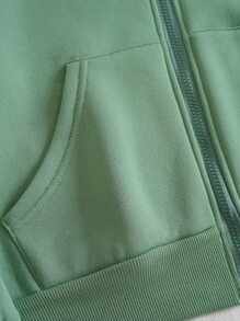 SHEIN EZwear Quần áo thể thao nữ Dây kéo Túi Hoạt hình Giải trí - Màu xanh Bạc hà - Xem 5