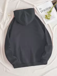 INAWLY Capucha térmica unicolor con bolsillo de canguro con cordón - Gris Oscuro - Ver 2