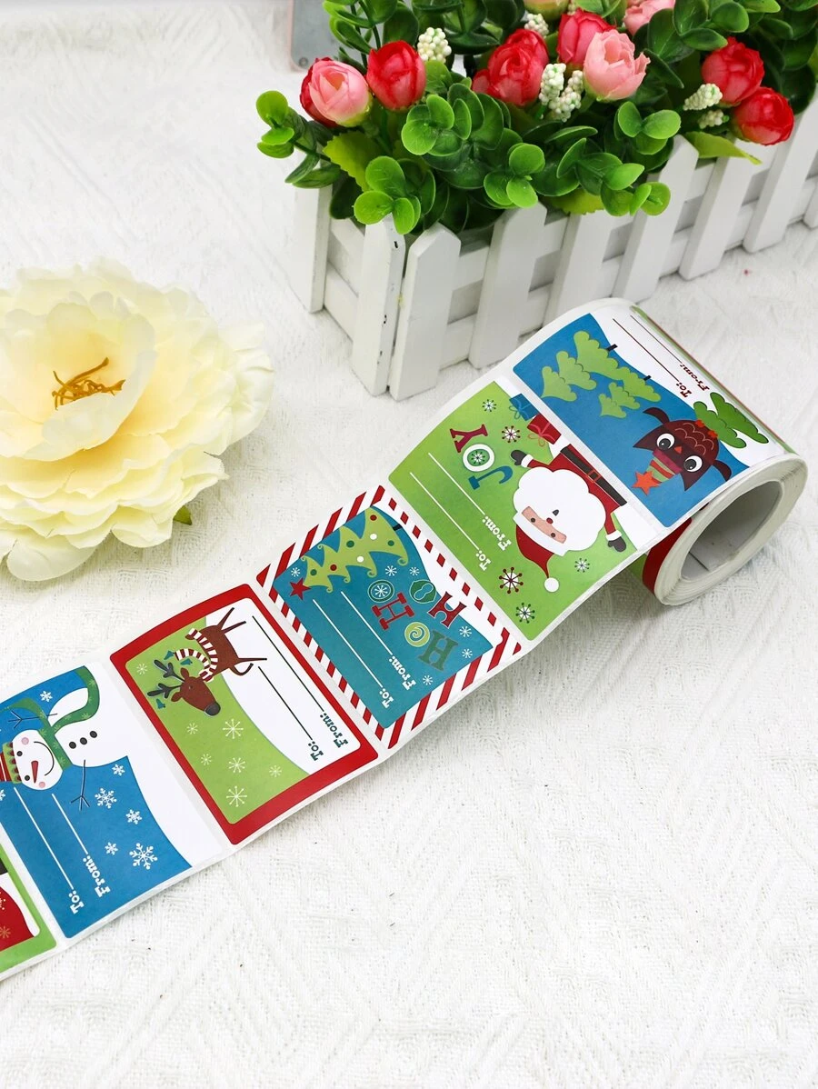 1 rollo Pegatina con patrón de Navidad escribible - Multicolor - Ver 1