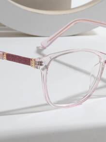 女士时尚方形框架眼镜 - 淺粉色 - 查看 6