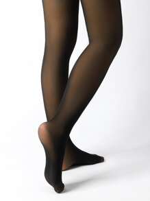 1pc Women's Black Sheer Tights Thickened With Thermal Lined For Autumn And Winter - Black - View 3