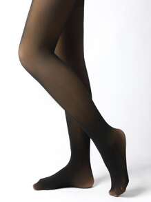 1pc Women's Black Sheer Tights Thickened With Thermal Lined For Autumn And Winter - Black - View 5