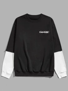 ROMWE MEN Hombres Sudadera con letra con estampado de mariposa 2 en 1 - Negro - Ver 2