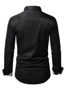 Manfinity Homme Men Plaid Panel Button Up Shirt - Black - View 2