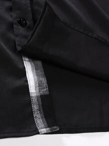 Manfinity Homme Men Plaid Panel Button Up Shirt - Black - View 4