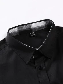 Manfinity Homme Men Plaid Panel Button Up Shirt - Black - View 7