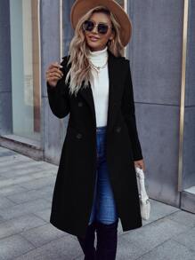 Chiquease Lapel Neck Double Breasted Overcoat Fall Winter Cloth For Women - Black - View 1