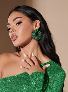 SHEIN SXY 水鑽裝飾耳釘 - 墨綠色 - 查看 3