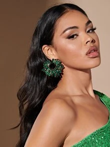 SHEIN SXY 水鑽裝飾耳釘 - 墨綠色 - 查看 4