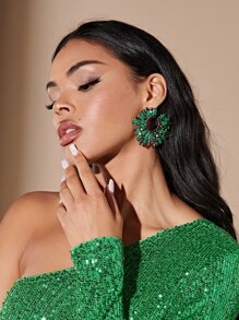 SHEIN SXY 水鑽裝飾耳釘 - 墨綠色 - 查看 5