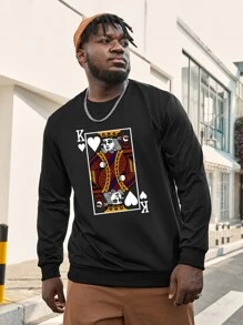 Manfinity Hombres Sudadera con estampado de póker - Negro - Ver 3