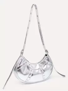 輕質鬆散傑布斯風格金屬飾釘眼鏡蛇包，適用於青少年女孩、大學生、新手和白領工人，適合辦公室、大學、工作、商務、通勤、戶外、旅行、遠足、購物、假期、海灘、假期、時尚、朋克和街頭風格等場合的使用 - 銀色 - 查看 2