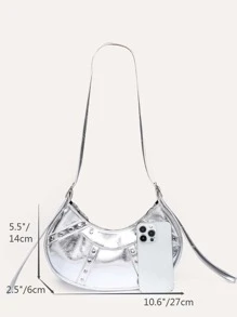 輕質鬆散傑布斯風格金屬飾釘眼鏡蛇包，適用於青少年女孩、大學生、新手和白領工人，適合辦公室、大學、工作、商務、通勤、戶外、旅行、遠足、購物、假期、海灘、假期、時尚、朋克和街頭風格等場合的使用 - 銀色 - 查看 7