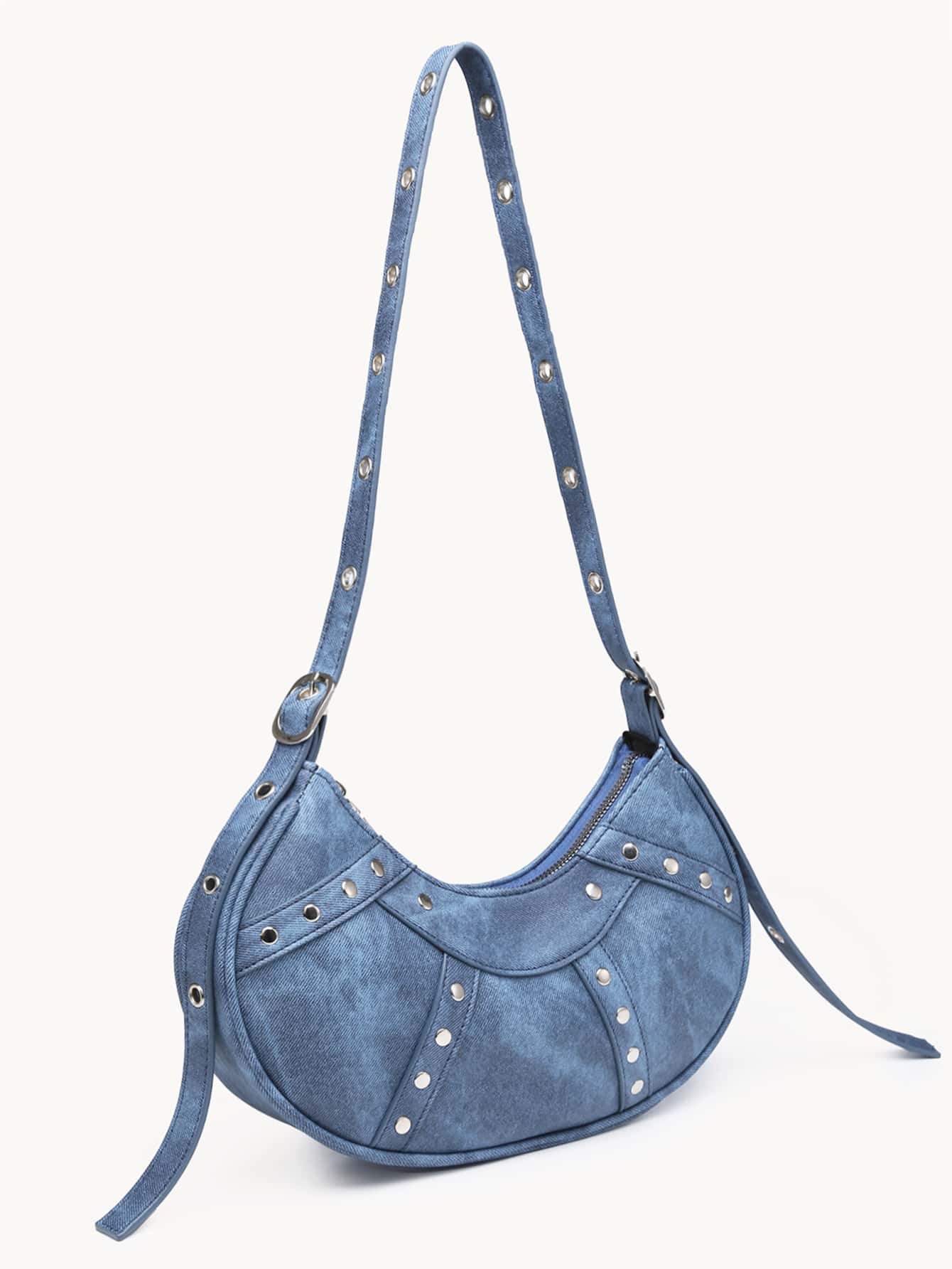 Bolso Bandolera Para Mujer Con Purse Para Hombro Con Diamantes De Imitación, Bolso De Moda De Remaches Punk Y2k Impermeable, Ligero, Informal, Con Decoración De Tachuelas Para Chicas Adolescentes, Mujeres Universitarias, Principiantes Y Trabajadores De Cuello Blanco Perfecto Para Oficina, Universidad, Trabajo, Negocios, Viaje? - Azul - Ver 1