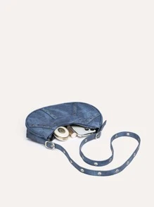 Bolso Bandolera Para Mujer Con Purse Para Hombro Con Diamantes De Imitación, Bolso De Moda De Remaches Punk Y2k Impermeable, Ligero, Informal, Con Decoración De Tachuelas Para Chicas Adolescentes, Mujeres Universitarias, Principiantes Y Trabajadores De Cuello Blanco Perfecto Para Oficina, Universidad, Trabajo, Negocios, Viaje? - Azul - Ver 3